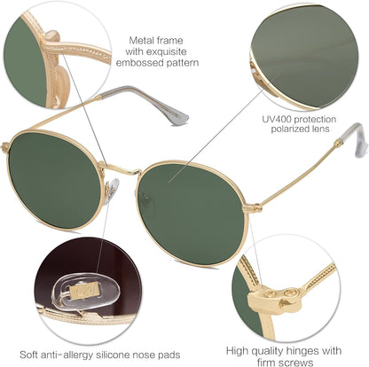 Small round Polarized Sunglasses for Women Men Classic Vintage Retro Shades UV400