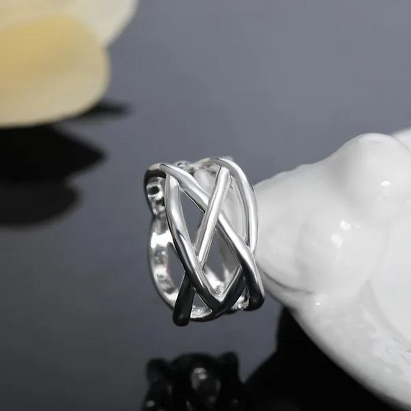 Women Men Exquisite 925 Sterling Silver Cross Fishing Net Rings Bride Princess Wedding Engagement Jewelry