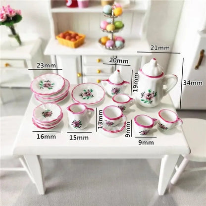 Mini Ceramics Tableware Tea Set with Cups Toy Doll House Accessories Ceramics Miniatures Scene 1:12 /1:16 Kids Toy