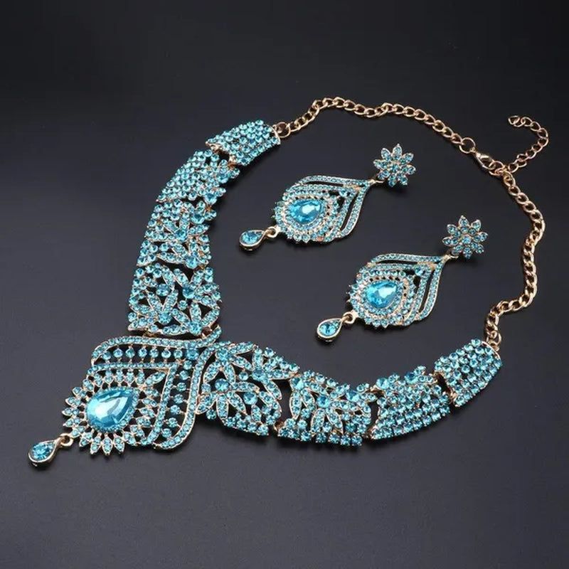 Luxury Women's Elegant Austrian Crystal Statement Necklace Earrings Bridal Party Jewelry Set For Wedding Dress