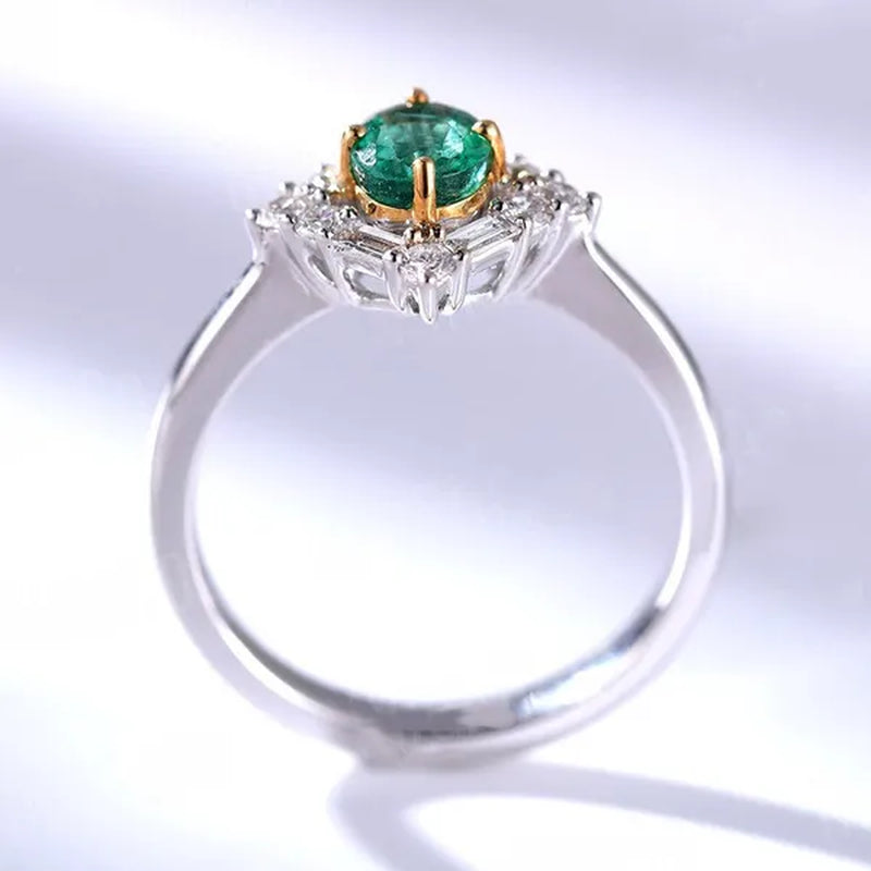 Oval Cut Emerald engagement ring art deco ring halo round and baguette diamond vintage white gold wedding ring unique anniversary art deco Size 5-11 Bague Femme