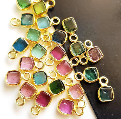 Multi Tourmaline Gemstone Charms | Single Looped Charms for Jewelry Making 925 Silver Gold Plated5 Pieces Size - 3.5X3.5-4X4 MM [CN-26]