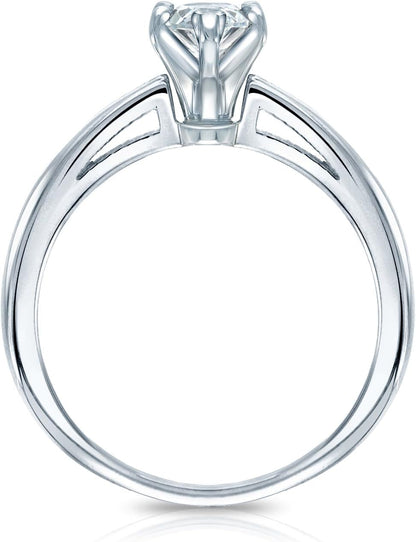 18K White Gold Marquise Diamond Ring V-End Prong (1/4 Cttw, H-I Color, I1-I2 Clarity), Size 4-9