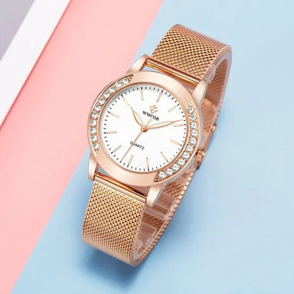 WWOOR Luxury Crystal Ladies Bracelet Watches Top Brand Fashion Women Quartz Watch For Women Rose Gold Mesh Band Wrist Watch Montre Femme