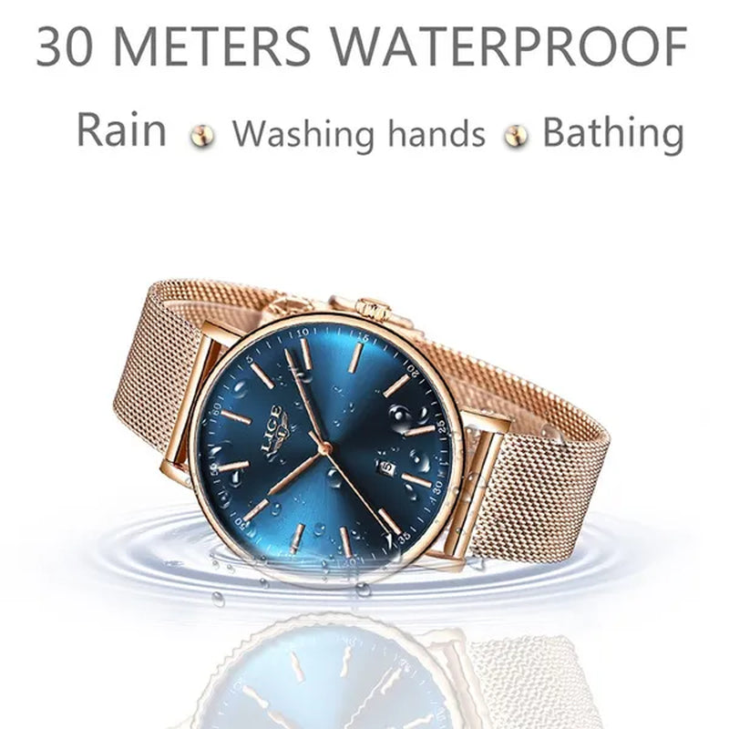 2019 LIGE Luxury Rose Gold Ladies Watch Simple Fashion Casual Ladies Watch Ultra-Thin Waterproof Quartz Watch Montre Femme