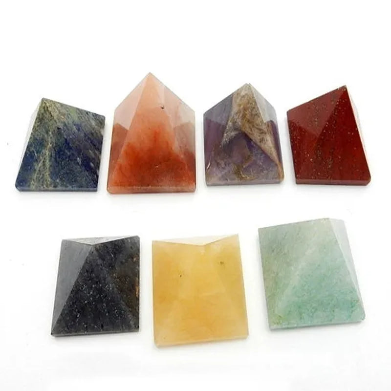 7PCS Natural Quartz Carving Stone Crystal Pyramid Pendulum 7 Chakra Pyramid Reiki Energy Pendulos Therapy Healing Stone Jewelry