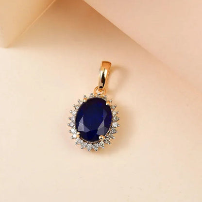 Shop LC LUXORO Blue Spinel White Diamond Oval 10K Yellow Gold Pendant for Women Ct 1.86