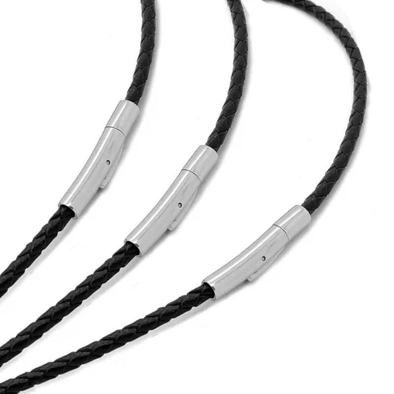 5mm Black Leather Necklaces for Men Women 100% Genuine Leather Necklace Silver Black Stainless Steel Buckle Jewelry 18-38 inch