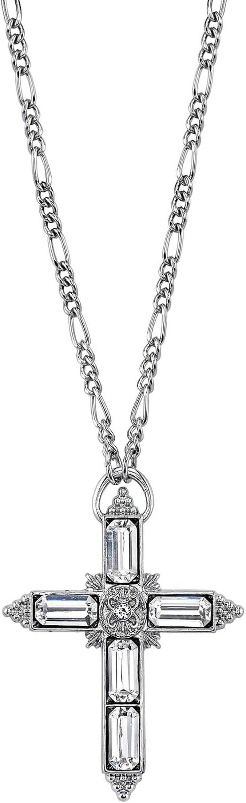 1928 Jewelry Large Crystal Cross Pendant Necklace for Women 28 Inches