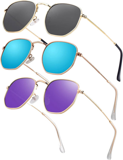 Hipster Hexagonal Polarized Sunglasses Men Women Geometric Square Small Vintage Metal Frame Retro Shade Glasses
