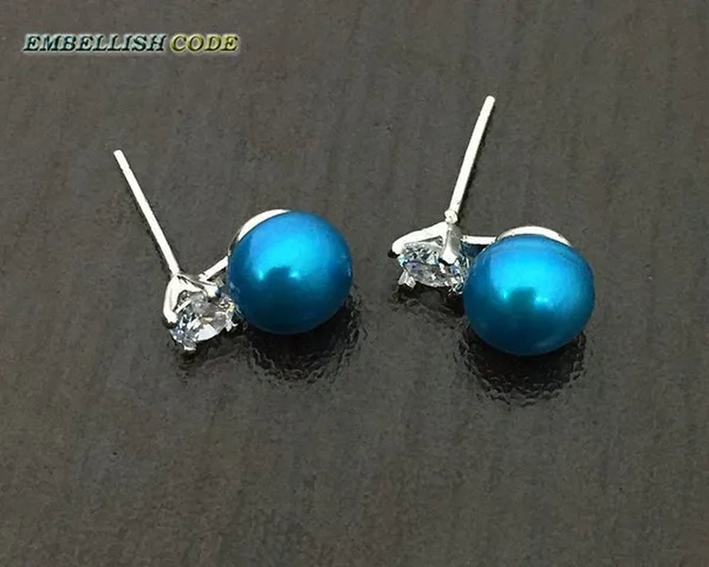 charming natural fresh water stud pearl earrings 8mm fine jewelry 925 sterling silver zirconium white black purple brown blue