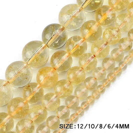 Citrine Beads Natural Crystal Stone Top Quality Yellow Creastly Round Loose Beads Ball 4/6/8/10/12MM Jewelry Bracelet Making DIY