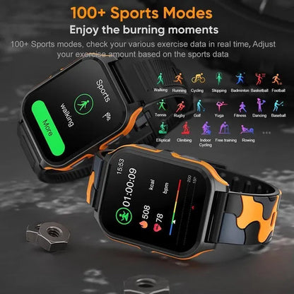 2024 NEW Military Smart Watch for Men Bluetooth Call, Rugged Tactical Smartwatch for Android Phones and iPhone, 3ATM Waterproof Outdoor Sports Fitness Tracker with Heart Rate, Voice Assistant.