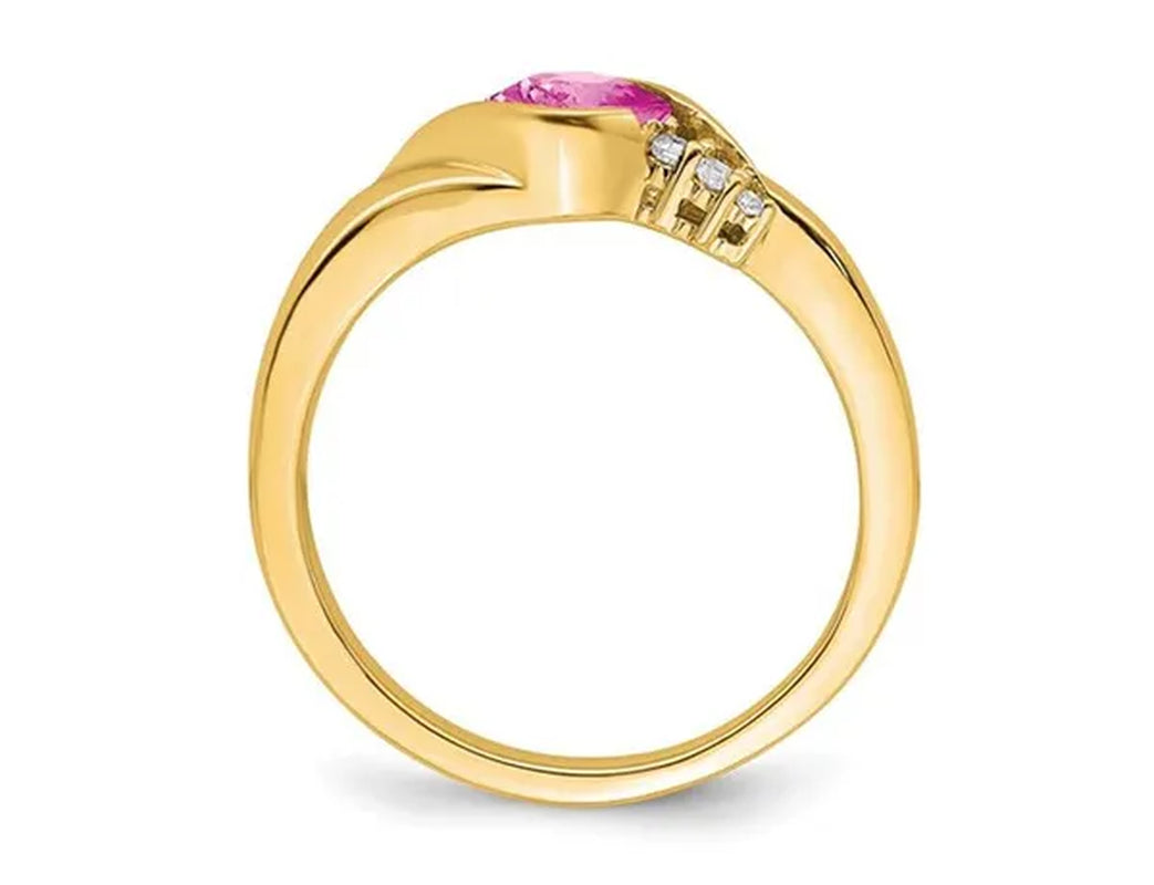2/3 Carat (ctw) Lab-Created Pink Sapphire Ring in 14K Yellow Gold