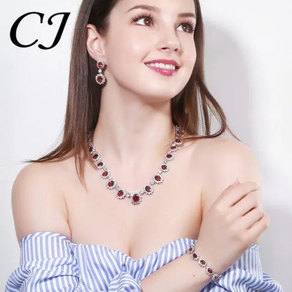 CANDICE European Style White Gold Plated Noble Green Lady Luxury Wedding Necklace Earrings Bridal Jewelry Set With AAA CZ Stone