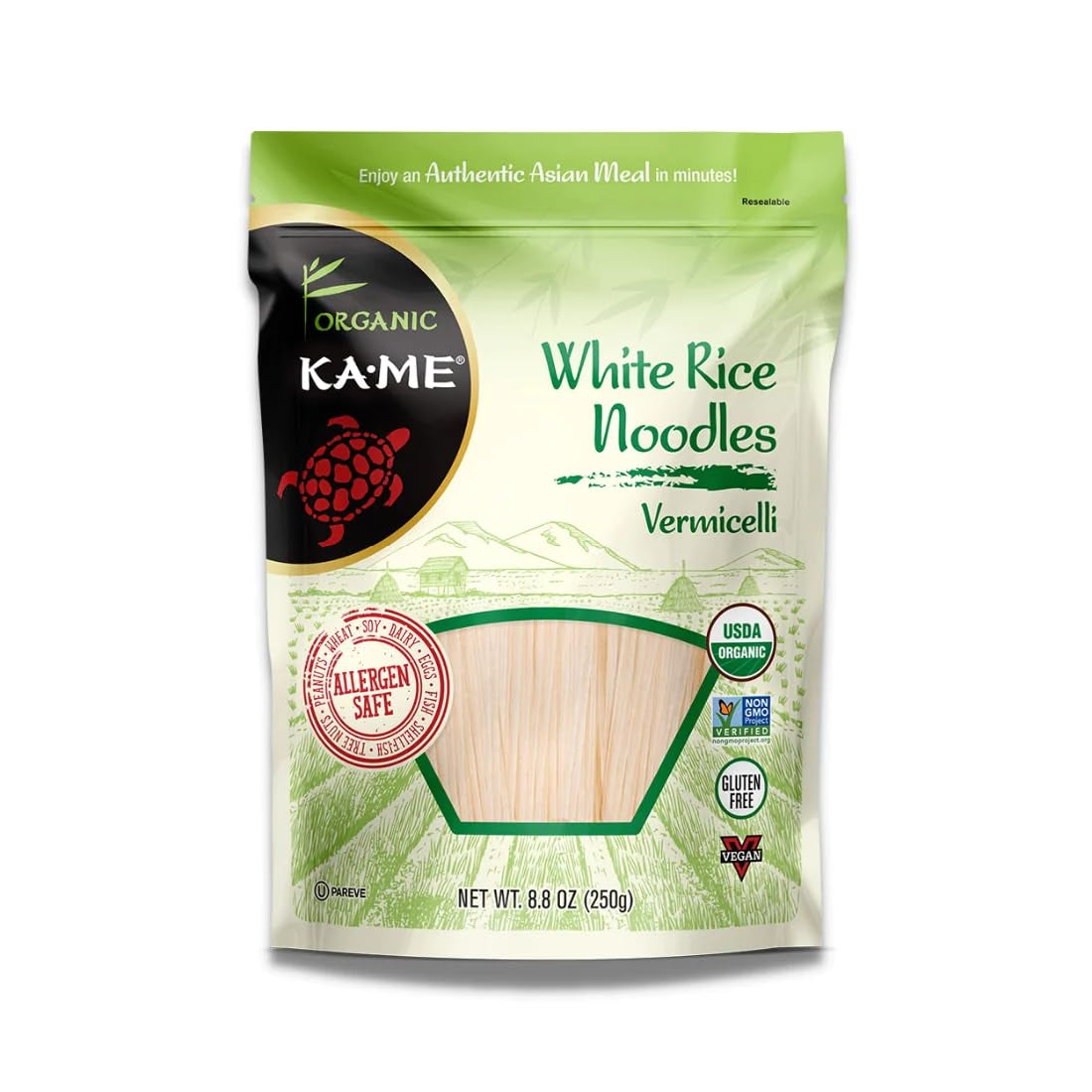 Organic Rice Noodles - Premium Quality Vermicelli - Gluten-Free, No Preservatives or MSG, a Thai and Southeast Asian Staple - Perfect for Stir-Fries, Soups, and Salads - 8.8Oz
