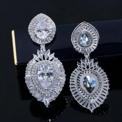 CANDICE Luxury Jewelry 18K Platinum Plated Double Large Water Drop Cubic Zirconia Crystal Long Dangle Earrings For Wedding Gift