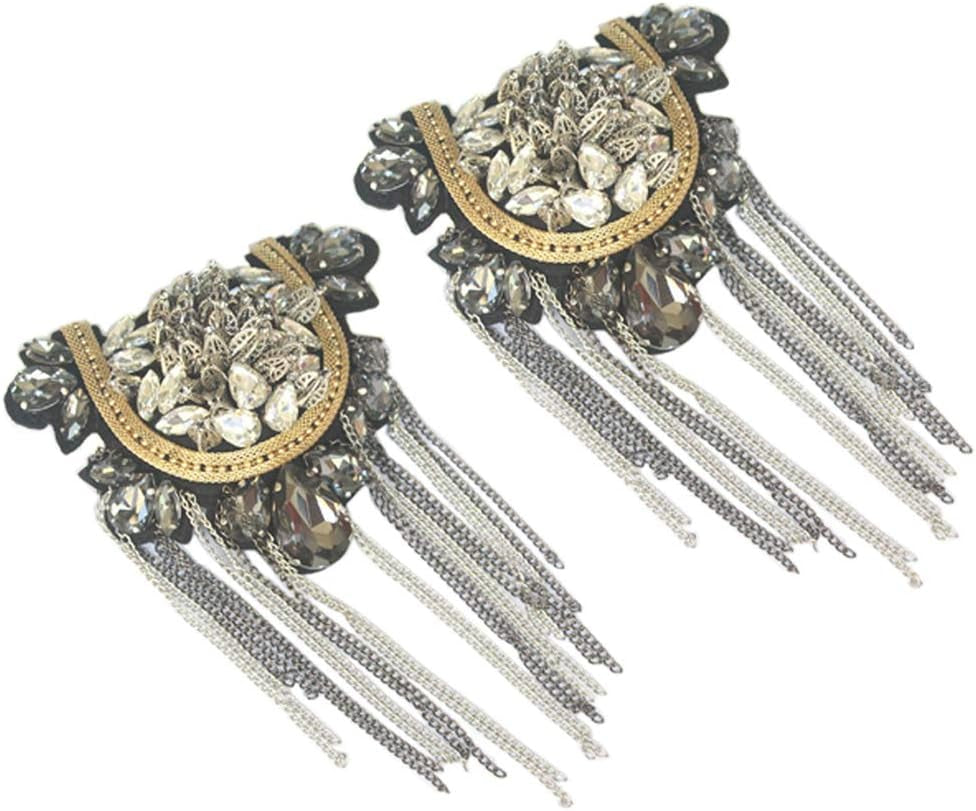 Crystal Beaded Chain Shoulder Epaulet Women Girls Brooch Boards Badge Stage Dress Medal Accessories 1 Pair