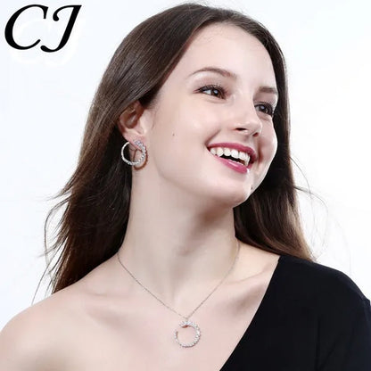 CANDICE Trendy Sterling Silver Plated Jewelry Sets Noble Marquise AAA+ CZ Stone Pave Round Pendant Necklace Earrings Set For Women Gift