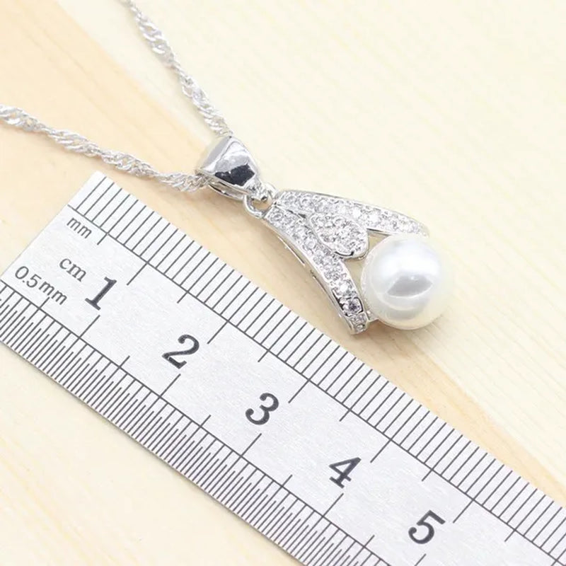 925 silver jewelry sets Women Pearl Necklace Pendant Ring Earring for dance Party Jewelry