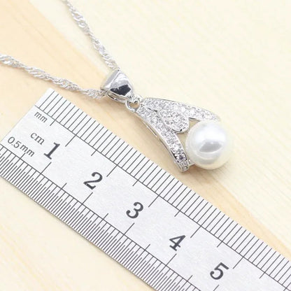 925 silver jewelry sets Women Pearl Necklace Pendant Ring Earring for dance Party Jewelry