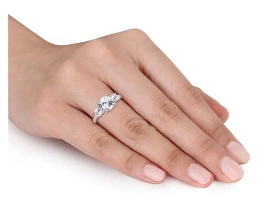 3.00 Carat (ctw) Lab Created White Sapphire Ring in 10K White Gold with Diamonds