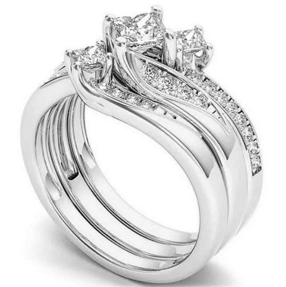 Exquisite 3Pcs/Set  Ring Set Anniversary Gift Engagement Bridal Wedding Rings Jewelry For Women Ladies Size 5-11