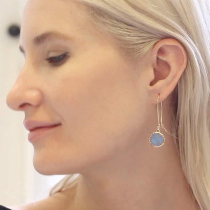 Humble Chic Simulated Druzy Threader Drop Earrings for Women - Gold, Silver, or Rose Gold Tone Trendy Boho Dangles with Sparkly Round Stone