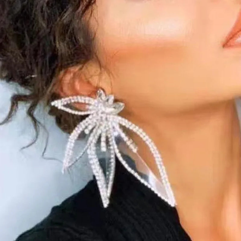 New Exaggerated Rhombus Glitter Crystal Diamond Earrings Creative Fashion Ladies Pendant Earrings Jewelry
