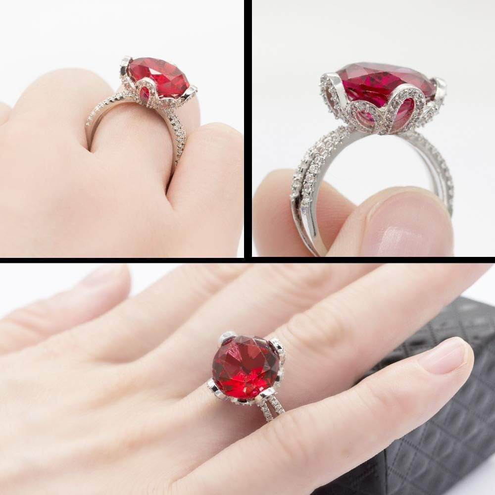 Female Unique Beautiful Red Flower Engagement Wedding Ring - Charm Created Garnet Diamond Jewelry for Women (Size 6 7 8 9 10) RJ212