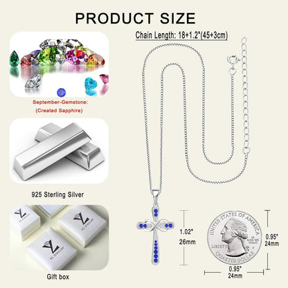 Women'S Cross Necklace 925 Sterling Silver Infinity Pendant Birthstone Criss Jewelry