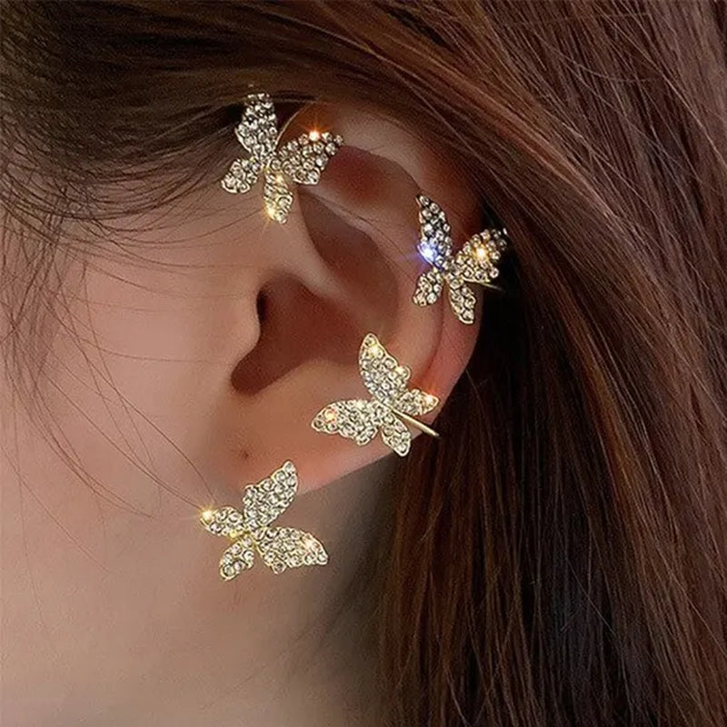 Zircon Butterfly Earrings Butterfly Wrap Around Ear Earrings Adjustable Ear Cuff Earrings for Women Non-Pierced Zircon Butterfly Earrings No Pierced Ears Needed