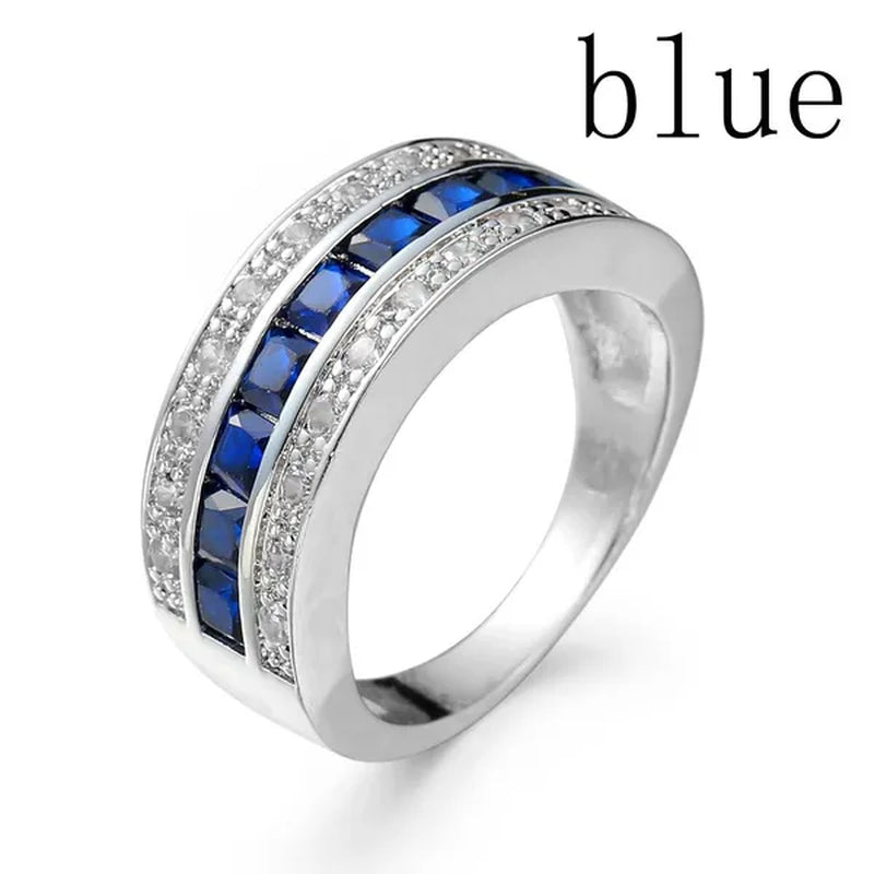 925 Silver Plated Classic Women Mens Jewelry Blue Sapphire CZ Band Gem Ring Sz 7-11 ( Choice Color and Size )