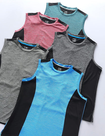 Pack of 5 Men'S Stretch Cool Dry Muscle Tank Tops Athletic Crewneck Sleeveless Workout Shirts