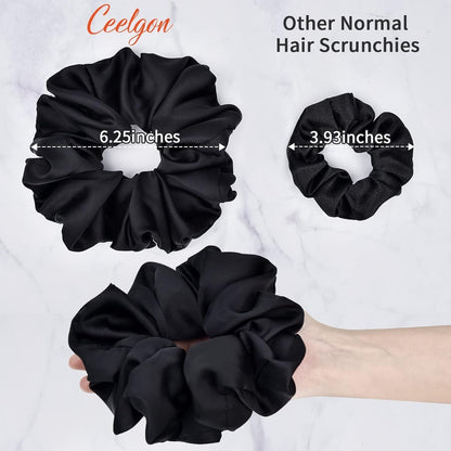 Big Real Silk Scrunchies for Women Large Scrunchie Satin Oversized Silk Thick Elastic Hair Ties Jumbo Hair Scrunchies 3 Pack (Black,Pink,Blue)