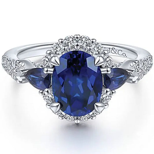 Fashionable and Exquisite 925 Standard Sterling Silver Blue Diamond Wedding Princess Ring Love Diamond Rng Size 5-11