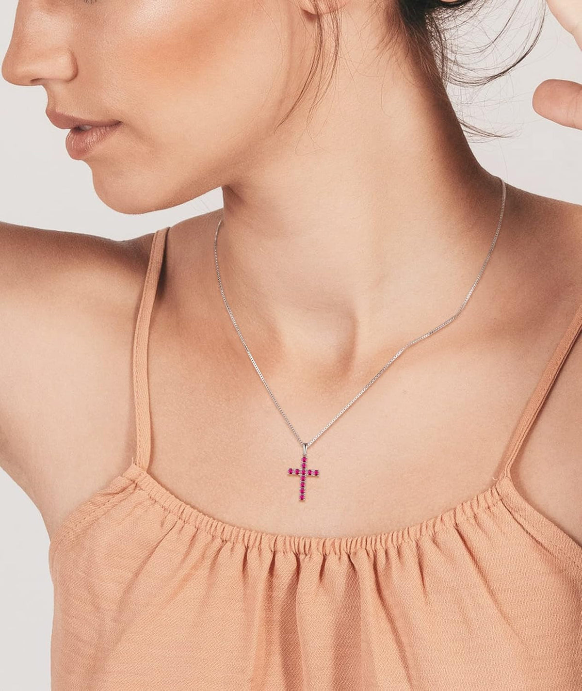 Women'S Cross Necklace 925 Sterling Silver Halo Crucifix Pendant Gemstones Criss Jewelry