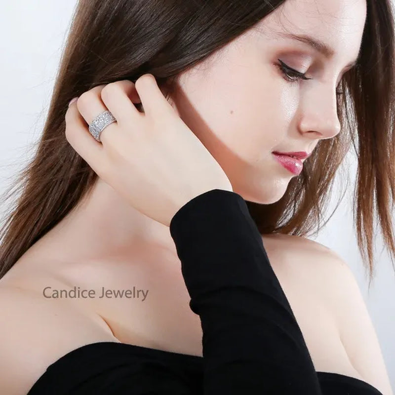 CANDICE Top Baguette Cut Clear CZ Stone Sparkling Evening Wide Ring for Women Banquet Prom Luxury Jewelry with White Gold Plating