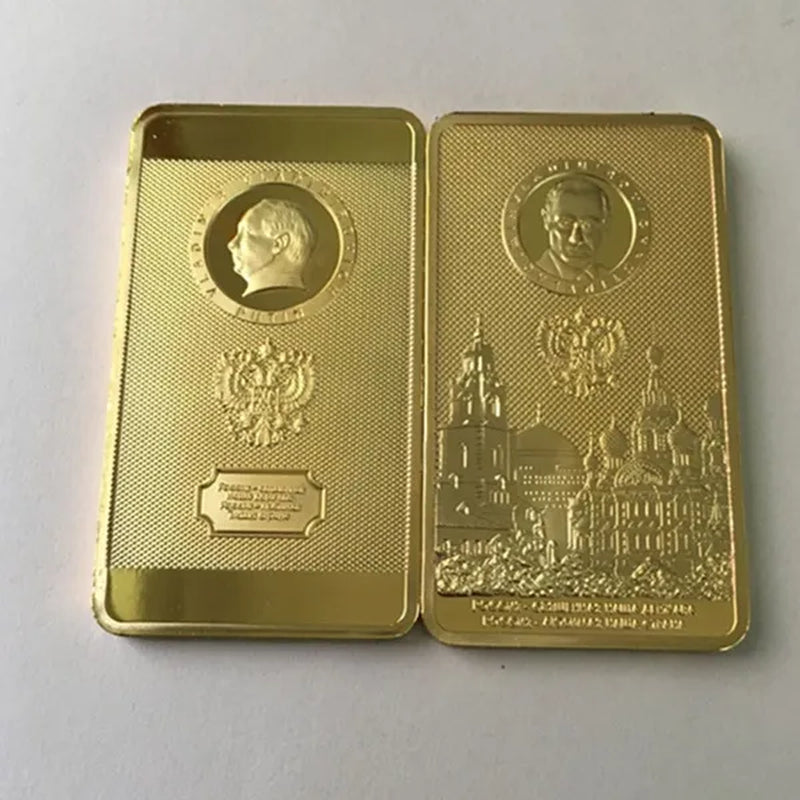 2 Pcs the Putin Coin 24K Real Gold Plated Badge 50 X 28 Mm Souvenir Bullion Bar Coin