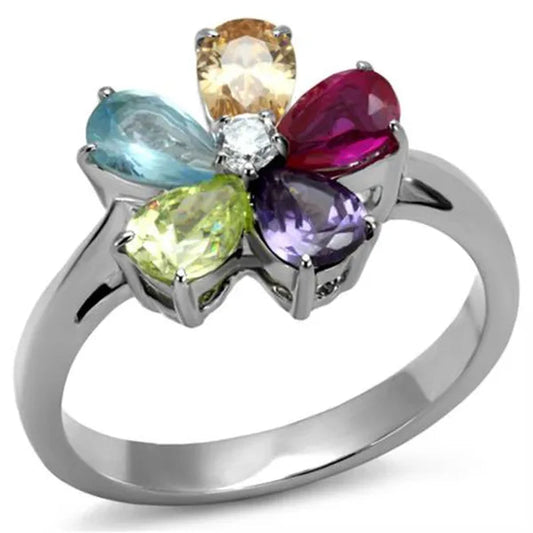 1.86 Ct Mulit Color Cubic Zirconia Stainless Steel Cocktail Ring Women's Size 5-10