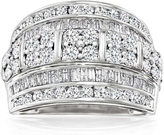 2.00 Ct. T.W. Baguette and round Diamond Multi-Row Ring in Sterling Silver
