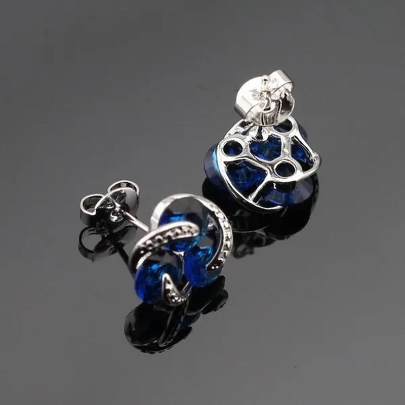 Delightful 925 Sliver Jewelry Sets Blue Zircon  Necklace Pendant Earring Ring Bracelet For Women  Dating Gift
