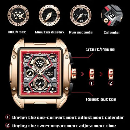 LIGE Big Dial Mens Watches Top Luxury Brand Sport Waterproof Watch Men Chronograph Quartz Clock Automatic Date WristWatches