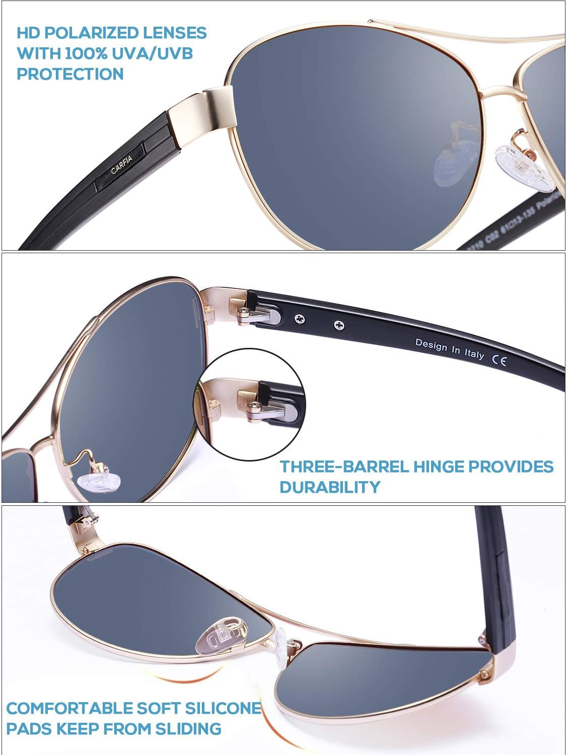 Polarized Sunglasses for Women UV Protection Ultra-Lightweight Comfort Metal Frame Driving Glasses CA3210