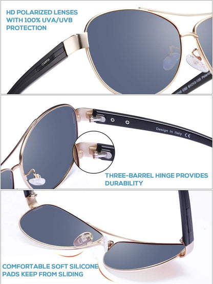 Polarized Sunglasses for Women UV Protection Ultra-Lightweight Comfort Metal Frame Driving Glasses CA3210