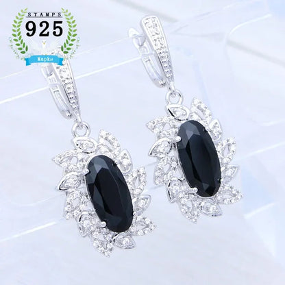 925 Sterling Silver Punk Earrings Black Spinel Earrings with White Topaz Party Jewelry for Girls