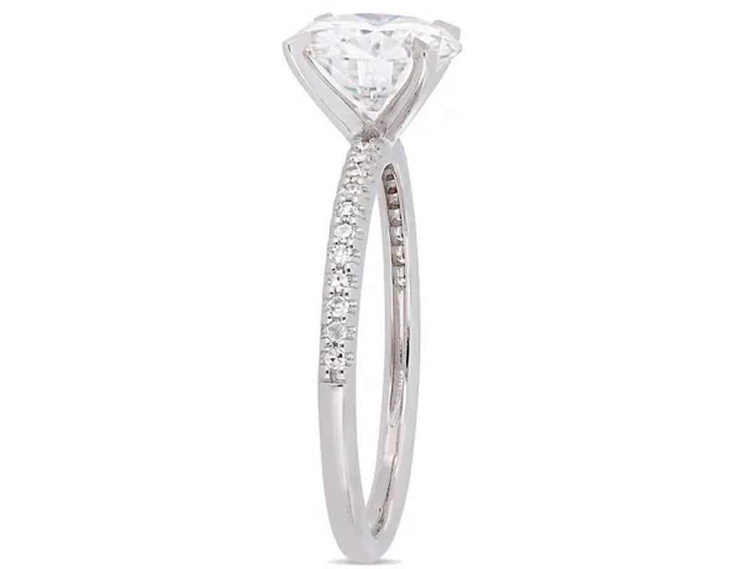 2.00 Carat (ctw) Synthetic Moissanite Solitaire Engagement Ring 14k White Gold with Diamonds 1/10 Carat (ctw)
