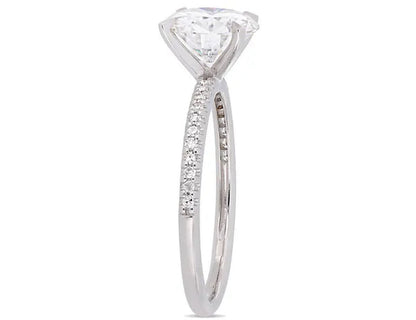 2.00 Carat (ctw) Synthetic Moissanite Solitaire Engagement Ring 14k White Gold with Diamonds 1/10 Carat (ctw)
