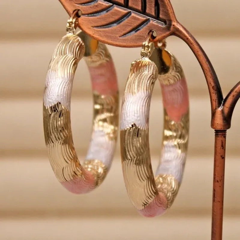 Gold Color Hoop Earrings for Women's Filled - Crude Tube Swirl Multilayer Circle 3-Color Plated Earrings