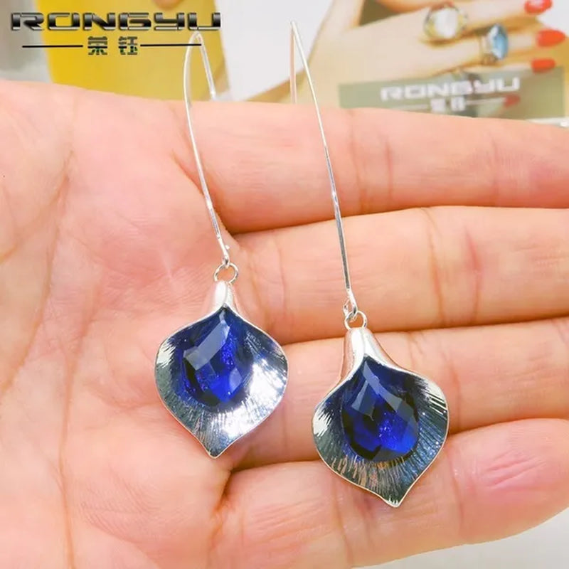 Exquisite 925 Sterling Silver Natural Gemstone Blue Sapphire Earrings Women Party Anniversary Fine Jewelry
